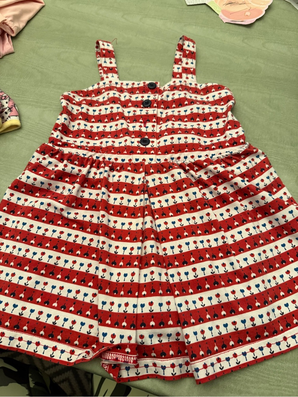 Red and White Striped Sundress with Heart Tulip Print